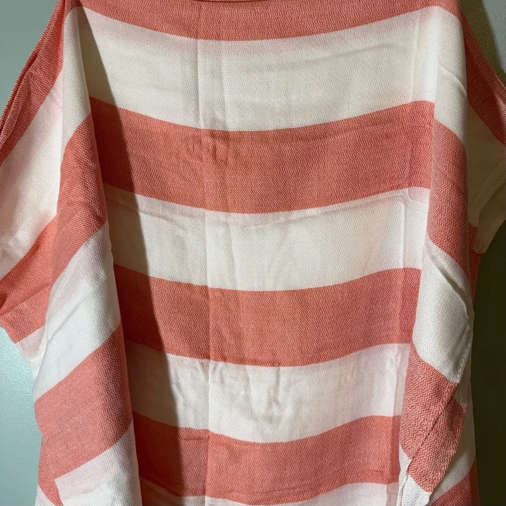 Turkish Striped Red/Pink and White Beach Blanket with Fringe 6x6 NWT